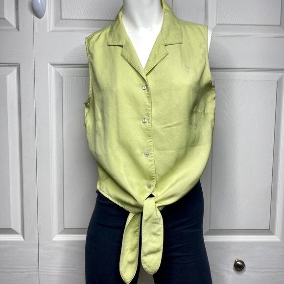Lime Green Silk TOMMY BAHAMA Sleeveless Shirt Sz 10 EUC! - Picture 2 of 10